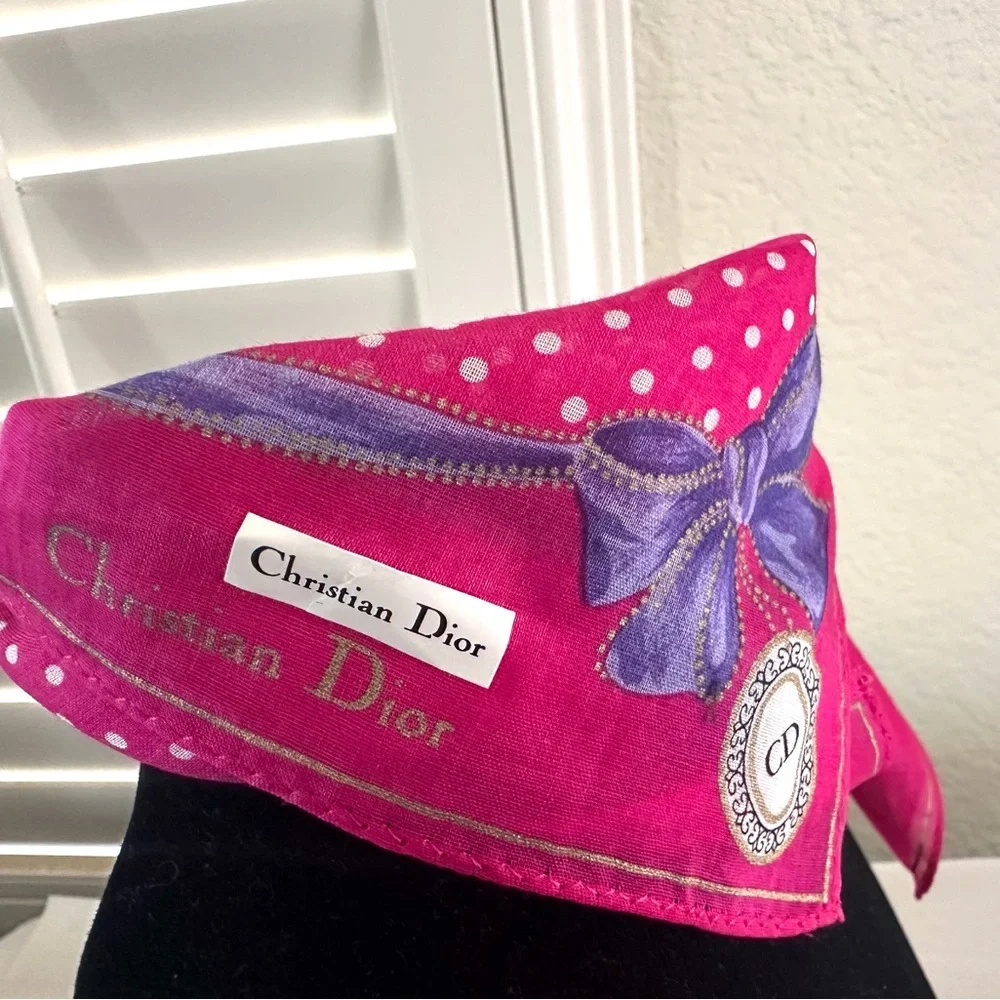 Authentic Christian Dior 100% Cotton Pink Scarf - Picture 5 of 9